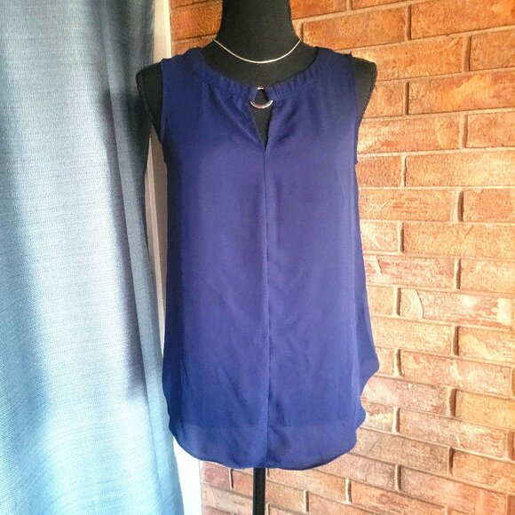Sami & Jo Women's Sleeveless Blouse in Navy Keyhole Neckline - Size S - Picture 1 of 10